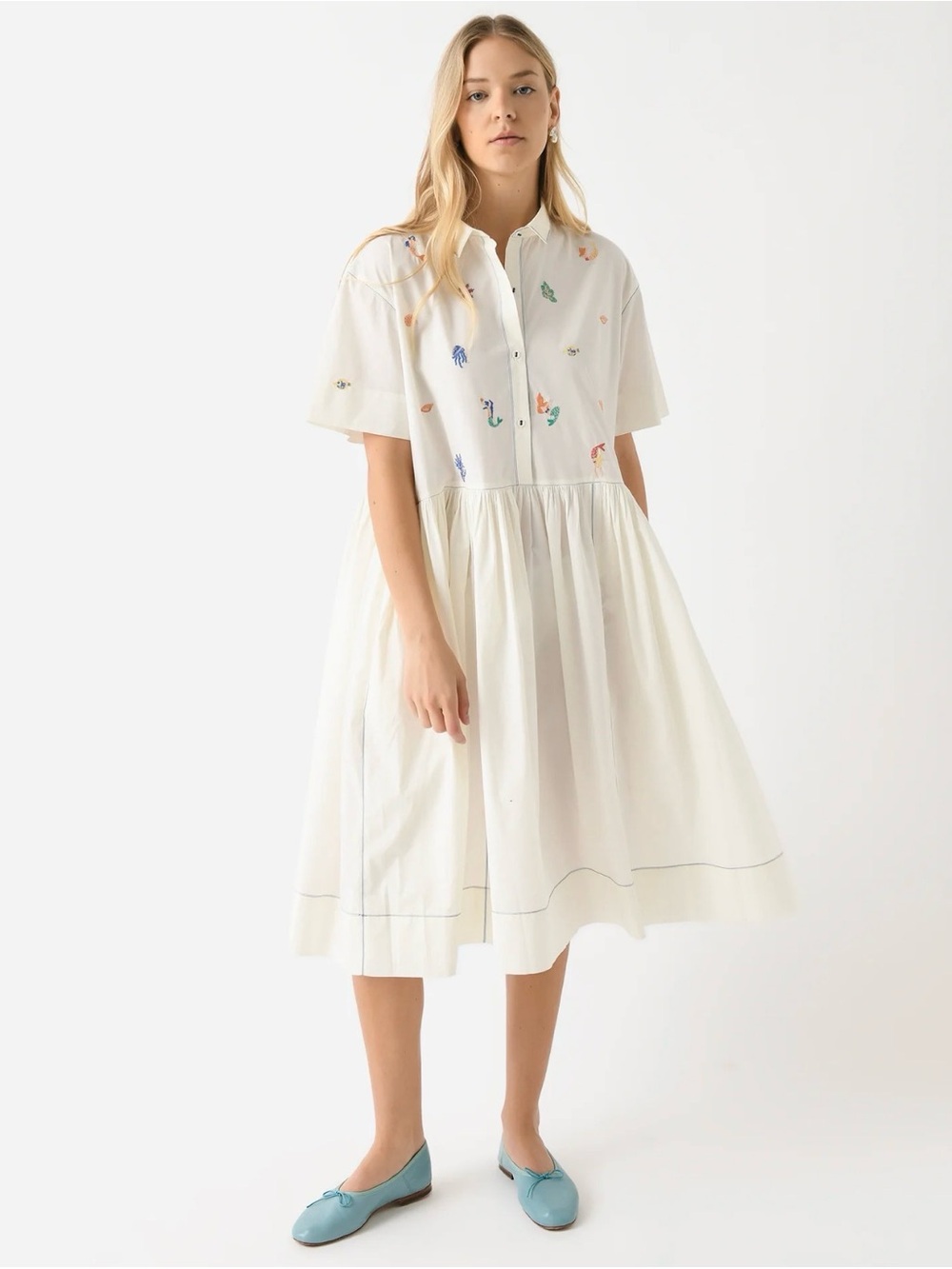 LAITE Women's Cleo Embroidered Cotton Shirt Dress